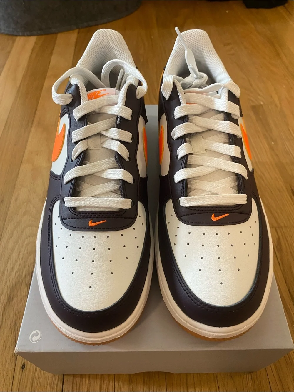 NEW Nike Air Force 1 (GS) Youth Shoes Navy & orange